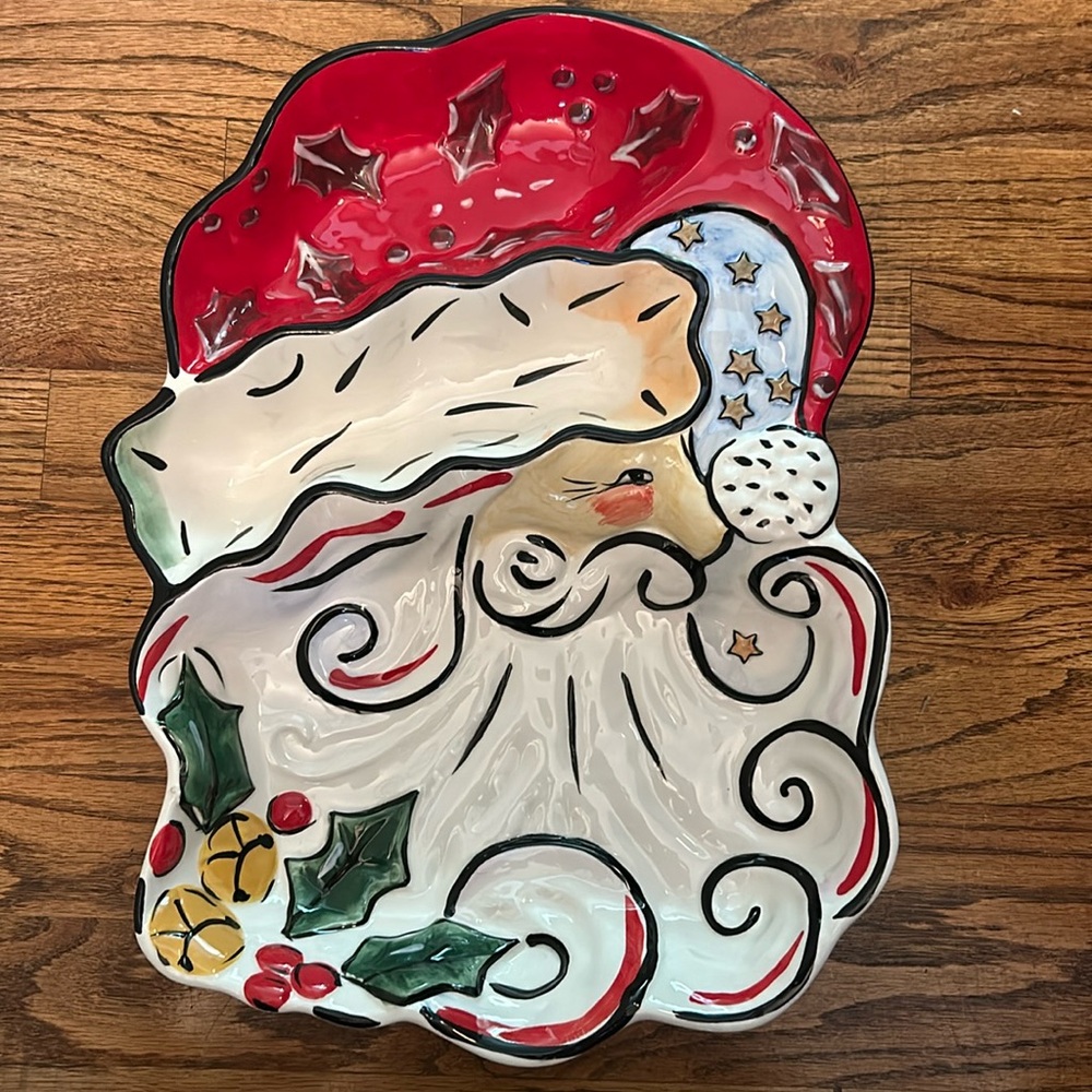 CLAY ART 2004 Merry Santa Chip 'N Dip Platter